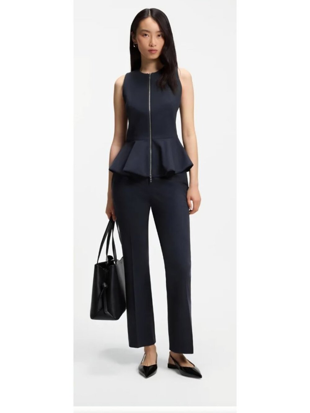 Womens Hugo Boss Dress Pants Navy Blue Straight Leg Business Casual Work Office